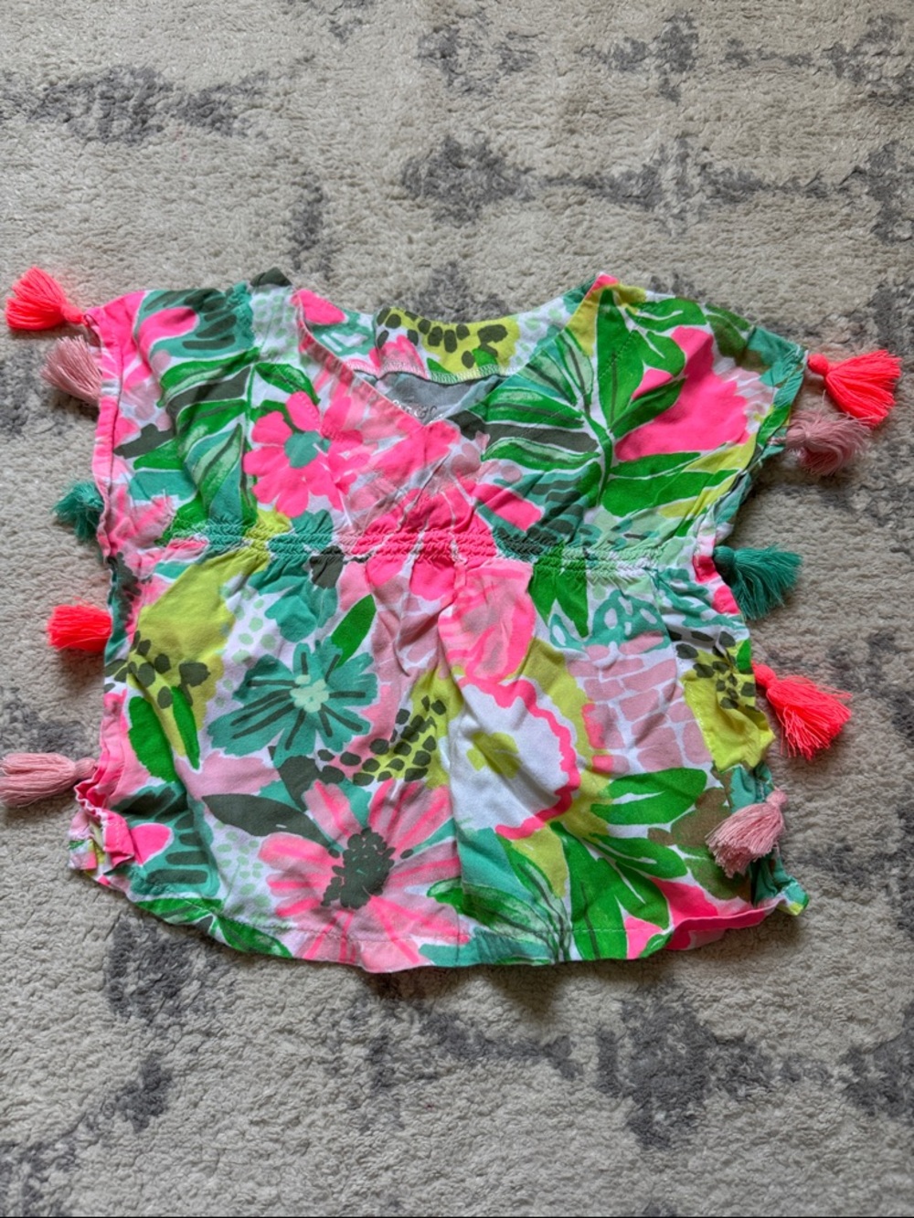 Cat & Jack Tropical Floral Tassel Swim Coverup in Pink & Green